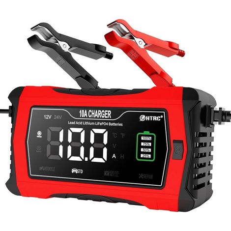 Chargeur universel 10A 12V/24V - Pour batteries voiture, moto et tondeuse. Compatible Lithium, LiFePO4 et plomb-acide. Fonctions charge, désulfation et maintien de charge (1/5)