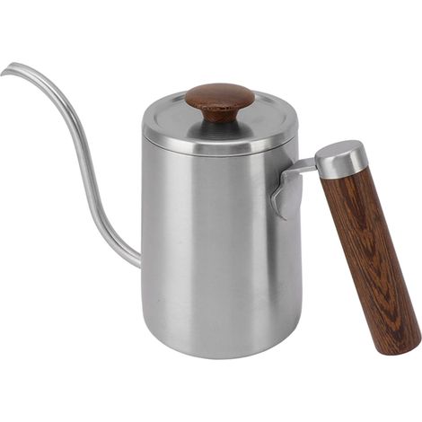 Bouilloire à café verseur 304 acier inoxydable bec col de cygne étroit avec manche en bois 600ml couleur sablée (1/5)