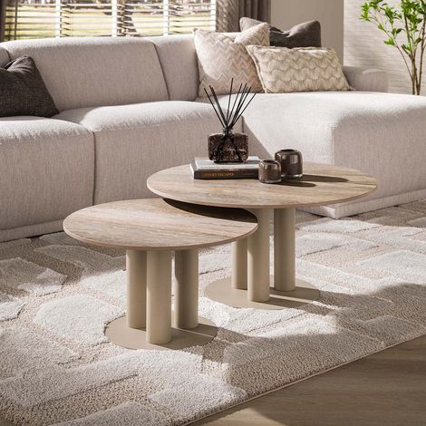 Tables basses rondes métal beige et céramique Célia (lot de 2) (1/5)