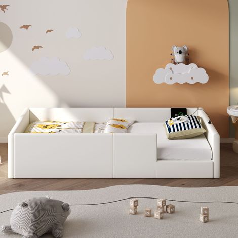 Letto singolo 90x200cm Telaio robusto montaggio semplice struttura MDF rivestimento PU bianco (Senza materasso) (1/5)