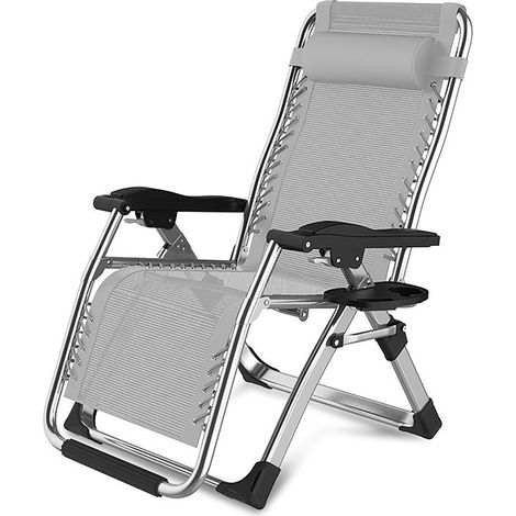 Fauteuil pliant inclinable pour maison bureau sieste lit extérieur chaise de plage relaxation grise avec verrou à clé (1/5)