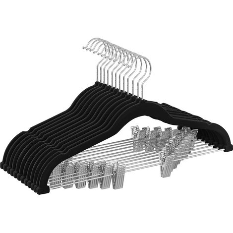 Cintre à pantalons en velours avec pont et pinces, cintre pour costumes, fin, antidérapant, gain de place, crochet rotatif à 360° pour costumes, chemises, manteaux, vestes, 42,5 cm, noir (1/5)
