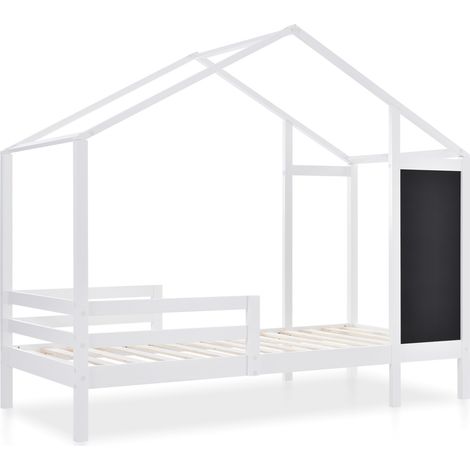 Letto a casetta per bambini 90 x 200 cm con lavagna, 2 cassetti, barriere e rete, bianco (1/5)