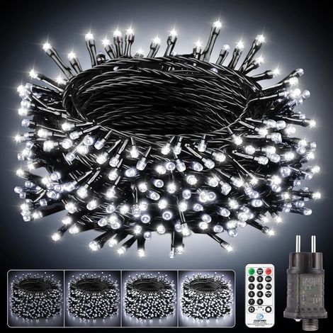 Guirlande Lumineuse Noël Extérieur - 15M 150LED Blanc Froid Prise Guirlande Lumières Étanche IP44 avec Télécommande 8 Modes Minuterie pour le Balcon Jardin Terrasse Intérieur Sapin de Noel Décoration