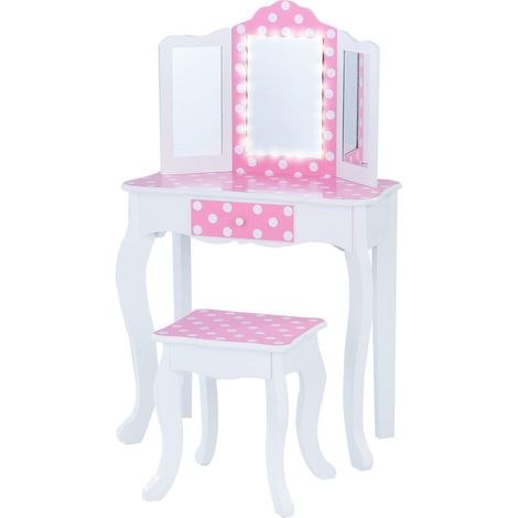 Coiffeuse Enfant Bois Table Maquillage Miroir Tabouret lumière LED (1/5)