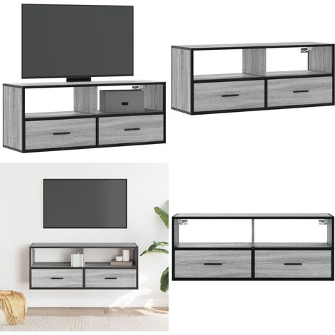 vidaXL Meuble TV sonoma gris 100x31x39,5 cm bois d'ingénierie et métal (1/5)