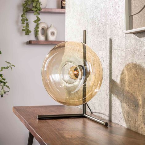 Lampe de table ronde 32x20x40 cm en verre ambré - ZILUR