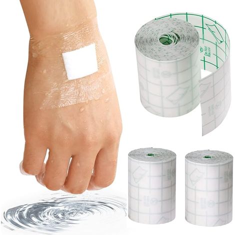Rouleau de film adhésif transparent imperméable pour pansements médicaux, tatouages, pansements anti-allergiques, idéal pour la natation (3 rouleaux)