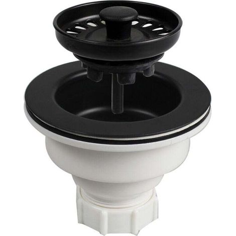 Colador de cesta negro para fregaderos de cocina. Acabado mate. Fabricado en ABS de alta densidad, muy resistente y fácil de instalar en todo tipo de fregaderos: acero inoxidable, resina, cuarzo. Hech