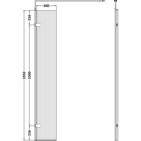 Balterley Shebdon Contemporary Bathroom 8mm Fluted Glass Wetroom Hinged Screen with Support Bar, Chrome Finish, 1950 x 322 x 27mm