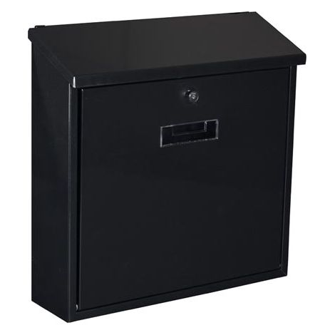 Perel Boite aux lettres murale Monaco pour exterieur noire avec plaque nominative et serrure, boite aux lettres metallique avec 2 cles et accessoires de montage, design moderne pour maison et bureau (1/5)