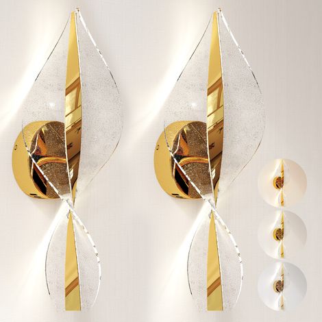 Led Wall Lamp 2 Pack, 13W Modern Indoor Spiral Wall Light, Colour Temperature Adjustable 3000K/4000K/6500K, for Bedroom, Living Room, Hallway, Stairs, Gold Tone