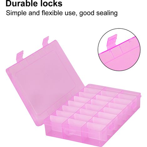Boîte à bijoux en plastique à 24 compartiments, ajustable, avec organiseur amovible, pour perles et boucles d'oreilles (rose) (1/5)