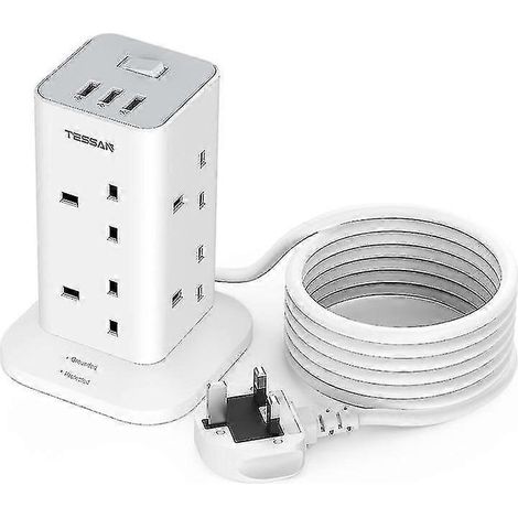 Cette élégante rallonge multifonctionnelle à 8 broches est dotée d'un port USB, est disponible en longueurs de 2 m, 3 m et 10 m, et intègre une protection contre les surtensions. Elle mesure 3 m de lo (1/5)