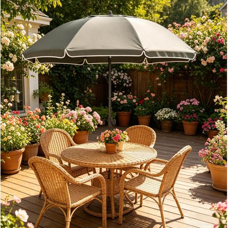 Ombrellone da spiaggia 155x142-192 cm grigio in metallo e poliestere con inclinazione 35° e altezza regolabile (1/5)
