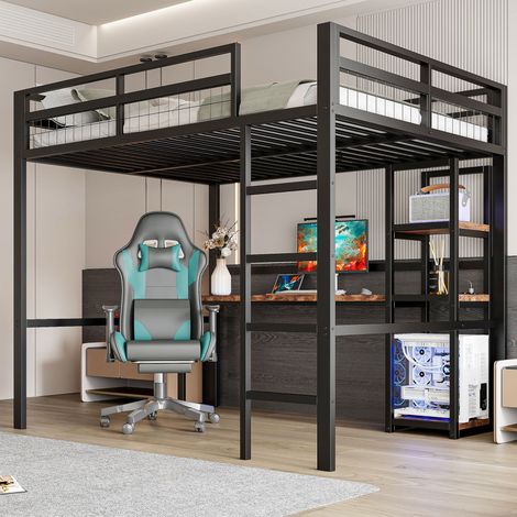 Lit mezzanine 140x200 métal noir avec bureau HAVRYA (1/5)