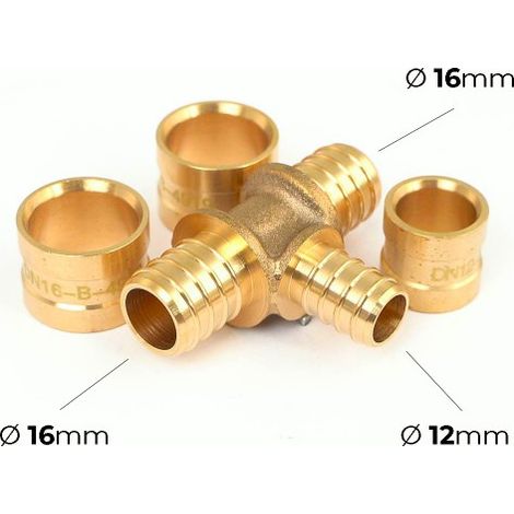 Raccord PER à glissement - Té réduit - Diamètre tubes 16-12-16 mm