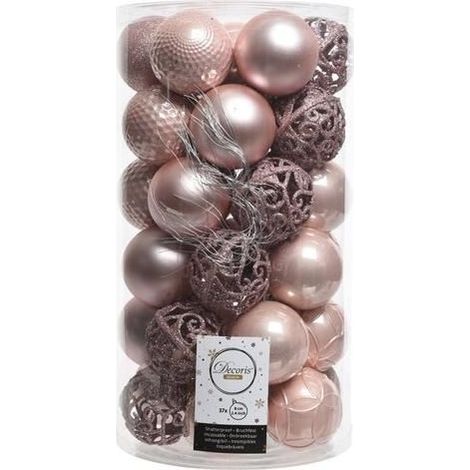 AMICASA 020808 Set 37 Palline Natalizie 6 cm Finiture Matte Lucide e Glitterate colore Rosa Cipria