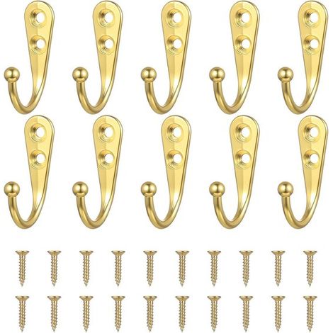 10 Wandhaken, Wandgarderobenhaken, Vintage-Metallgarderobenhaken, geeignet für Schlafzimmer und Badezimmer, inklusive Schrauben (gold). (1/5)
