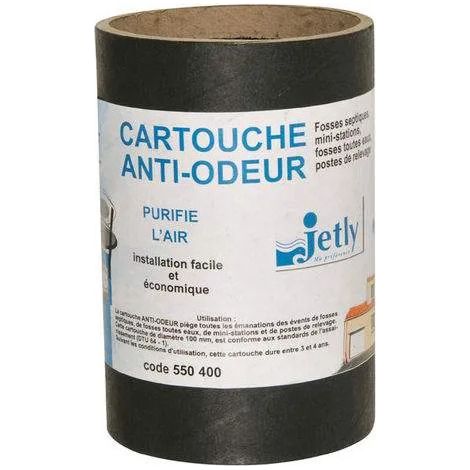 Jetly – Cartouche anti-odeur pour fosses septiques et stations de relevage – Filtre hydrogène sulfuré – Diamètre 100 mm – Poids 0,3 kg