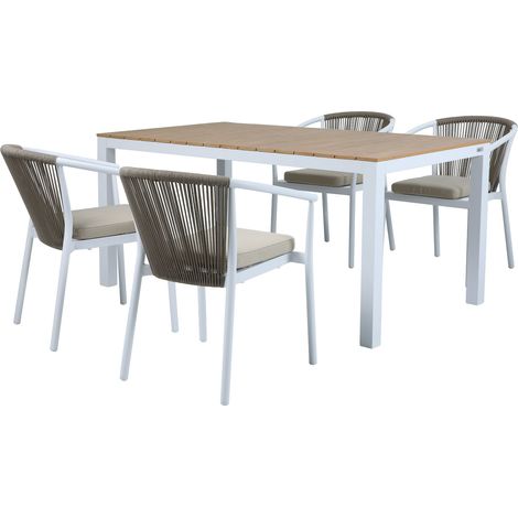 Axi Suvi Table Et Chaises De Jardin, 4 Chaises Blanches Polywood Aspect Teck, Marron/Blanc Salon De Jardin/Table De Jardin En Polywood, Chaises Aluminium/Polywood Table Chaises Exterieur (1/5)