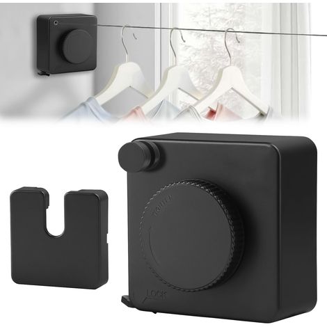 Corde à Linge Rétractable, Fil a Linge Retractable Mural sans Affaissement, Réglage de Longueur 4,8m Acier Inoxydable, Étendoir à Linge pour Intérieur et Extérieur, Peut Contenir 20 Kg (1/5)