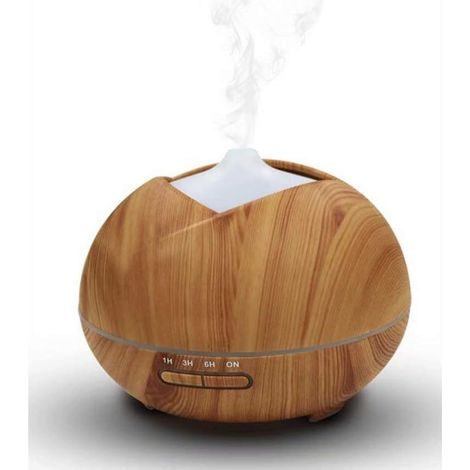 Diffuseur d'huiles essentielles ultrasonique effet bois 400 ml, lampe d'ambiance, diffuseur de brume fraîche, finition bois clair (télécommande) (1/5)