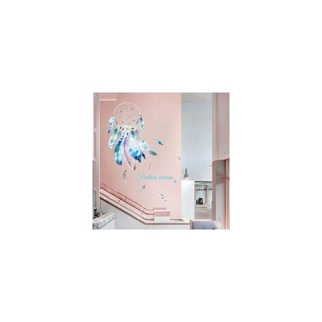 Stickers Muraux Attrape Rêves Autocollant Mural Plume Fleur Décoration Murale Salon Chambre Bébé Fille Pépinière Enfant (81×59cm) (1/5)