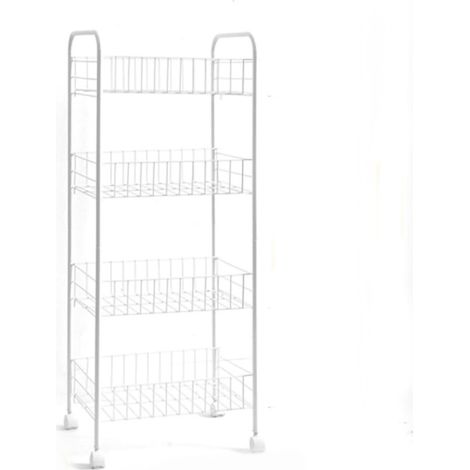Chariot de rangement blanc 4 étages avec roulettes, bande lumineuse, grande capacité de charge, pour chambre et cuisine, livré avec 4 tapis (1/5)