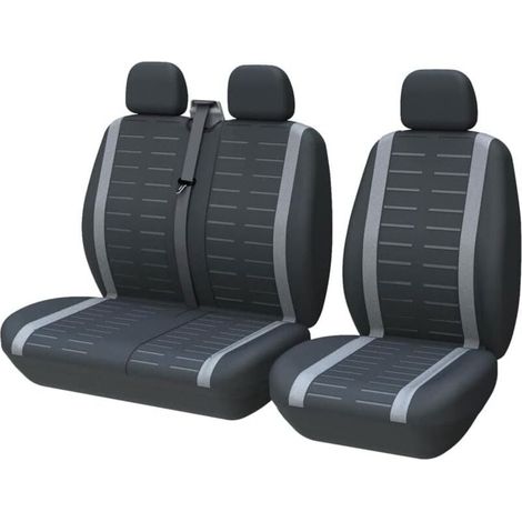 Housse Siege Voiture Couvre Universal Fit La Plupart des Camions Camionnette Bus Siège Avant 1 + 2 (3 Places) Housses de Sieges Universelles Housse Couverture Jeu Complet en Tissu Lavable Gris (1/5)