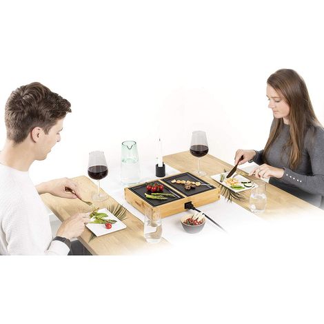 Teppanyaki Dinner4Two Pure Tischgrill 2x 20,5 x 14cm im Bambusgehäuse (1/5)