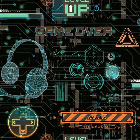 Arthouse Gamer Multicoloured Wallpaper Boys Bedroom Neon Retro Matrix Glitch (1/4)