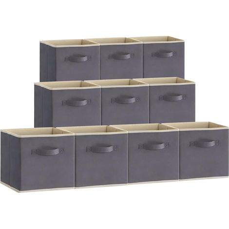 Lot de 10 Boite Rangement Pliables, Cubes de Rangement Tissu, Panier de Rangement, Caisse de Rangement avec Poignées pour Vetements, Jouets, 33 x 33 x 38 cm,Gris (1/5)