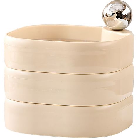 Mehrschichtige, drehbare Schmuckschatulle aus oxidationsbeständigem Kunststoff, elegantes Schmuckkästchen für Armbänder und Ohrringe, cremefarben, ideal für Reisen. (1/5)