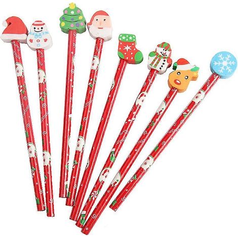 Lot de 24 gommes à effacer pour enfants, crayons de Noël colorés, jolis crayons de Noël à motifs de dessins animés.-19X1.5cm (1/3)