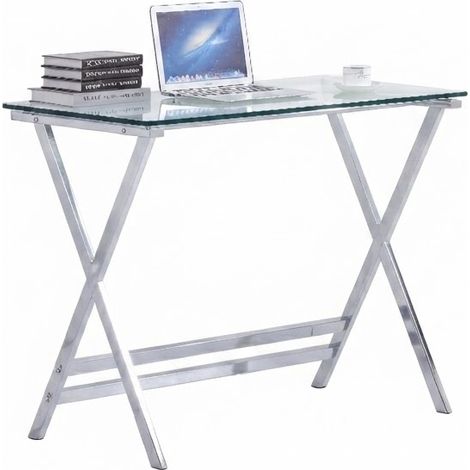ELVMI Scrivania Lineare in Vetro Trasparente con Bordi Arrotondati, Forma Curva, per Studio e Soggiorno, 110 x 55 x 76 cm (1/5)