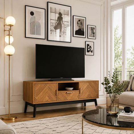 Meuble TV - HOME DECO FACTORY - Félix - Compact - Marron et Noir (1/5)