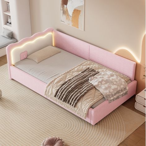 MEUBLIV Bett 90x200 cm Rosa – LED-Ambiente, Kopfteil und Lattenrost, ohne Matratze (1/5)