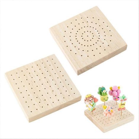 Lot de 2 supports carrés en bois pour mini brochettes (3,9 x 3,9 pouces) destinés à la présentation de modèles en argile, poterie et artisanat. (1/5)