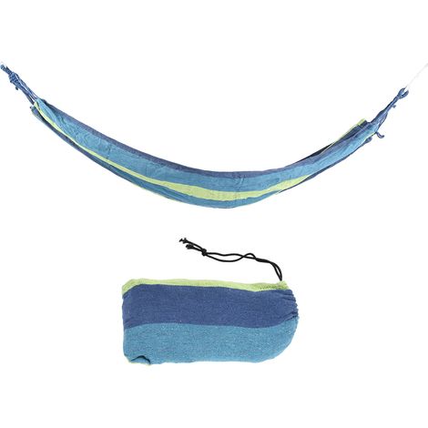 Hamac portable de camping haute résistance, intérieur extérieur voyage léger, hamac bleu avec rayures colorées (1/5)
