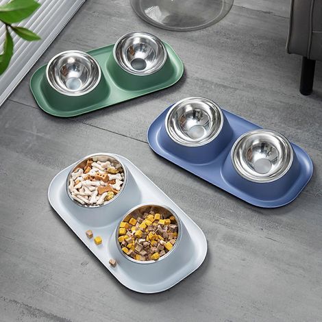 Ensemble de deux gamelles en acier inoxydable pour petits chiens avec support inclinable (1/4)