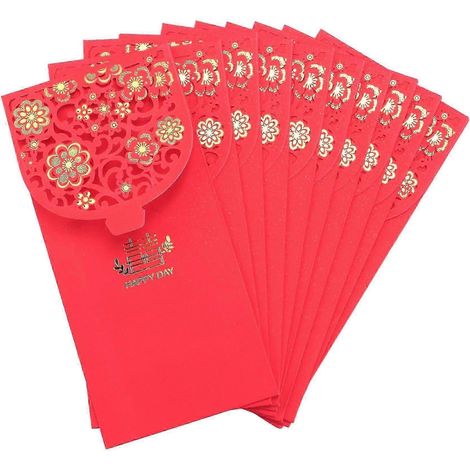 10 Stück chinesische rote Umschläge, Glücksgeldumschläge, rote Hochzeitsumschläge für Neujahrshochzeiten (7 x 3,4 Zoll)-red