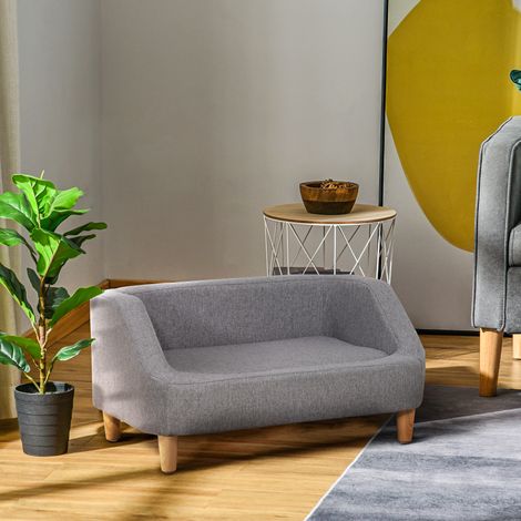 Canapé-lit pour chien de style scandinave avec pieds en bois et housse amovible en tissu (75 x 55 x 39 cm) - gris (1/5)