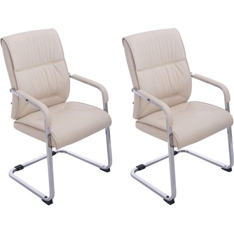 Lot de 2 fauteuils de bureau sans roulettes XXL jusqu'à 260 kg en PVC crème et métal chromé 100007016