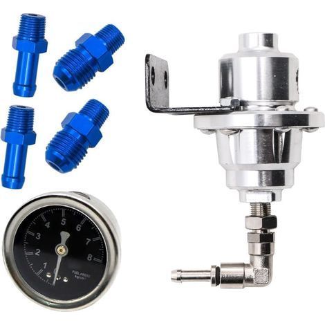 Régulateur de pression de carburant à liquide avec 4 connecteurs, kit de régulateur de pression de carburant universel réglable, compatible avec la plupart des voitures et camions – Argent (1/5)