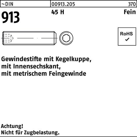 DIN 913/ISO 4026 Gewindestifte mit Kegelkuppe 45 H M 10 x 1,25 x 35 S 100 Stk (1/2)