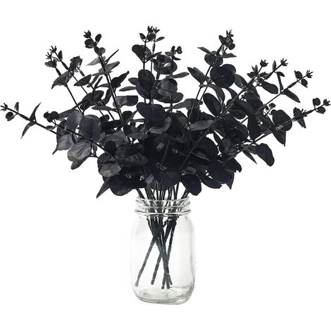6 Pcs Décorations De Plantes D'eucalyptus Artificielles Branches D'eucalyptus Artificielle Faux Eucalyptus Feuilles Faux Plante Tiges D'eucalyptus pour Mariage Maison Cuisine Décoration, Noir
