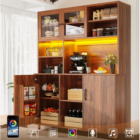 Haut meuble de rangement 140x40x185 cm en MDF et verre, couleur noyer, REDOM (1/5)