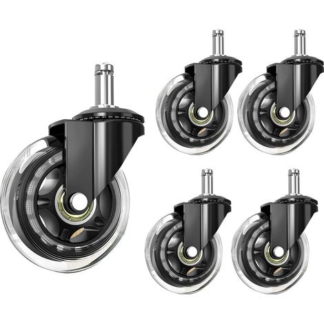 Set of 5 office chair casters - 10mm stem - Compatible with 9.5mm chairs - Replacement parts (1/5)