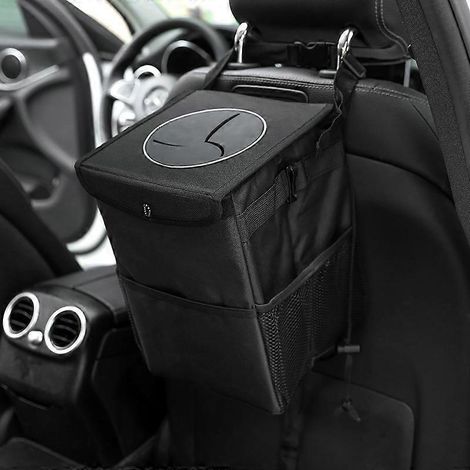 Poubelle de voiture de 10 L avec couvercle, doublure pliable et imperméable, poches latérales en tissu Oxford pour appuie-tête ou sièges. (1/5)